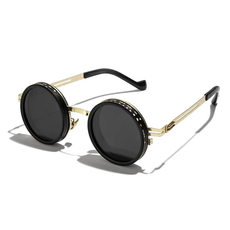 SUNGLASSES Retro Metal Round Adjustable Dimming Sunglasses