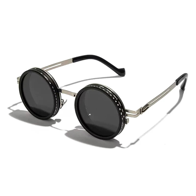 SUNGLASSES Retro Metal Round Adjustable Dimming Sunglasses