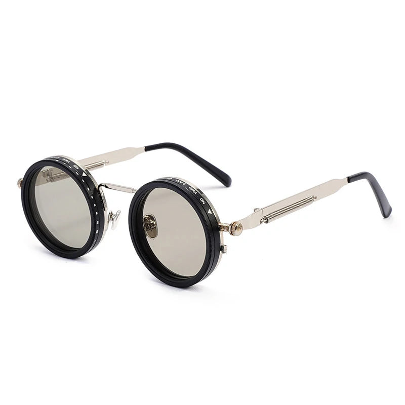 SUNGLASSES Retro Metal Round Adjustable Dimming Sunglasses