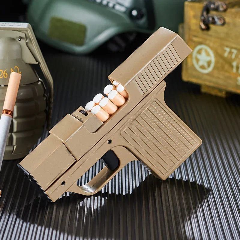 Pistol lighter with magazine and cigarette case,