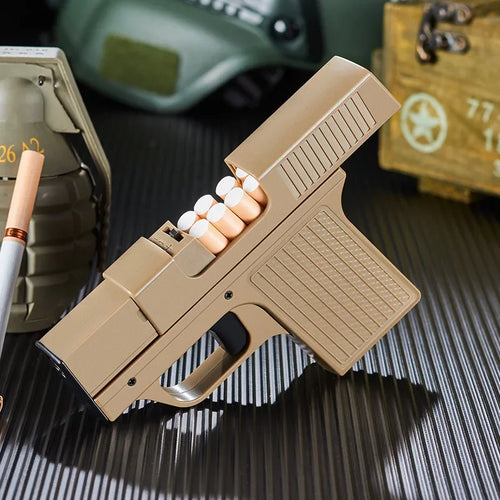 Pistol lighter with magazine and cigarette case,